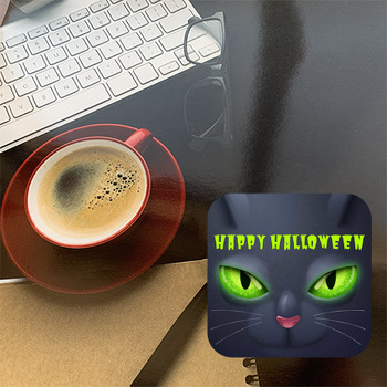 Halloween Kedi Temalı Bardak Altlığı