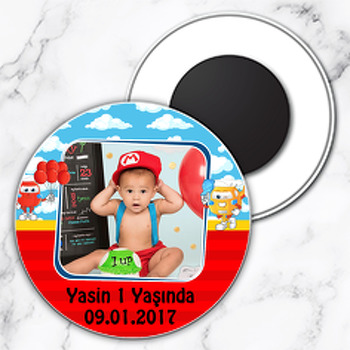 Harika Uçaklar Kırmızı Mavi Fon Temalı Resimli Daire Plastik Magnet