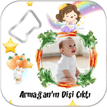 Havuç Çerçeveli Diş Temalı Kare Magnet Açacak