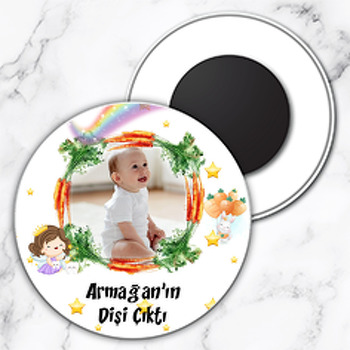 Havuç Çerçeveli Diş Temalı Resimli Daire Plastik Magnet