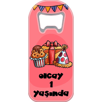 Hediye Paketi Şapka ile Cupcake Pembe Fon Temalı Uzun Magnet Açacak