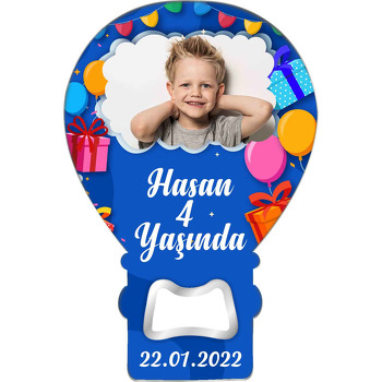 Hediyeler ile Renkli Balonlar Mavi Fon Temalı Balon Magnet Açacak