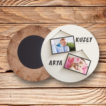 İki Fotoğraf Temalı Daire Ahşap Magnet