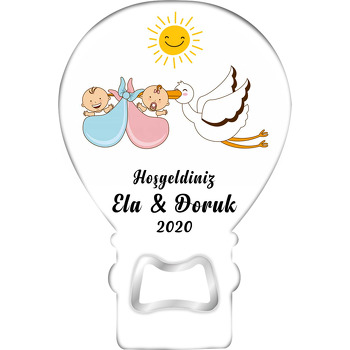 İkiz Bebek ve Leylek Temalı Hoşgeldin Bebek Balon Magnet Açacak