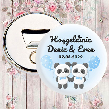 İkiz Erkek Pandalar Temalı Magnet Açacak