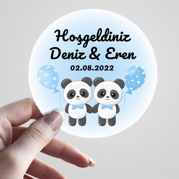 İkiz Erkek Pandalar Temalı Sticker