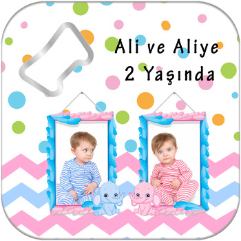 İkiz Fil Temalı Kare Magnet Açacak