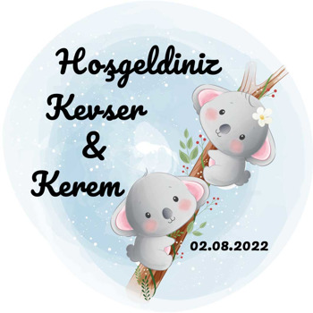 İkiz Kız Erkek Koala Kardeşler Temalı Akrilik Daire Magnet