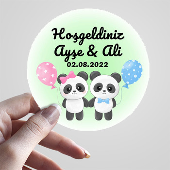 İkiz Kız Erkek Panda Temalı Sticker