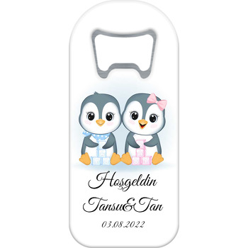 İkiz Kız Erkek Penguen Temalı Uzun Magnet Açacak