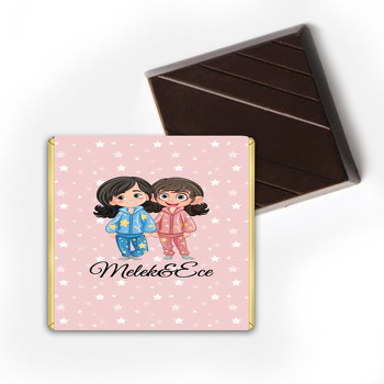 İkiz Kız Kardeş Pembe Fon Temalı Çikolata Sargısı