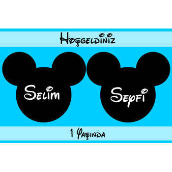 İkiz Mickey Mouse Temalı Mavi Afiş