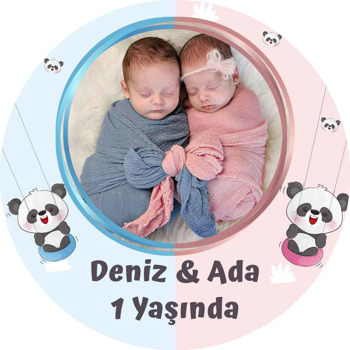 İkiz Panda Temalı Akrilik Daire Magnet