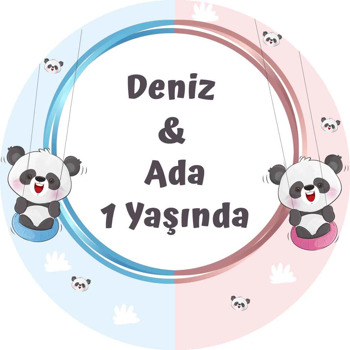 İkiz Panda Temalı Akrilik Daire Magnet