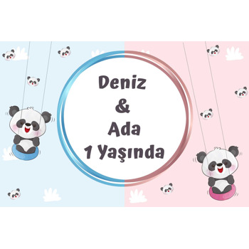 İkiz Panda Temalı Doğum Günü Afiş