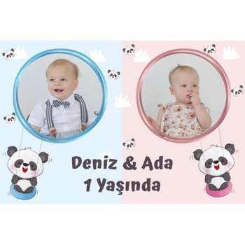 İkiz Panda Temalı Doğum Günü Magnet