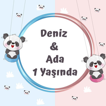 İkiz Panda Temalı Kare Doğum Günü Parti Afiş