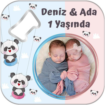 İkiz Panda Temalı Kare Magnet Açacak