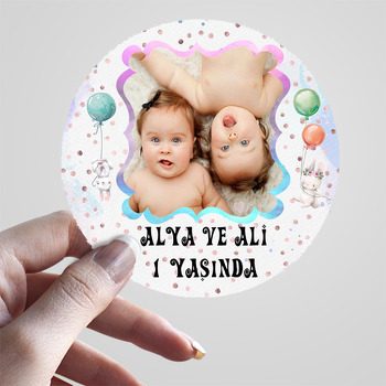 İkiz Tavşan Temalı Resimli Sticker