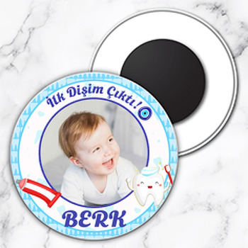 İlk Dişim Mavi Temalı Resimli Daire Plastik Magnet