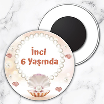 İnci Temalı Daire Plastik Magnet