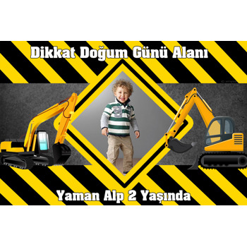 İş Makinaları Temalı Doğum Günü Afiş