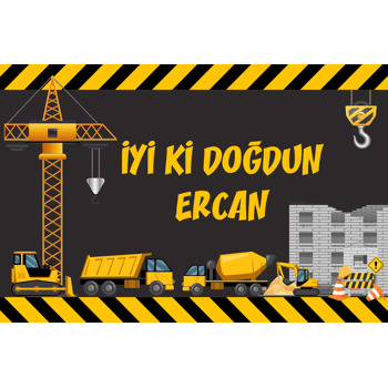 İş Makineleri Temalı Doğum Günü Magnet