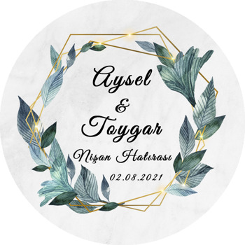 Işıltılı Geometrik Çerçeve ile Yapraklar Temalı Sticker