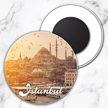 İstanbul Sultanahmet ile Şehirler Temalı Daire Plastik Doğum Günü Magnet