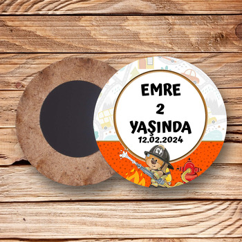 İtfaiyeci Ayıcık Temalı Ahşap Daire Magnet