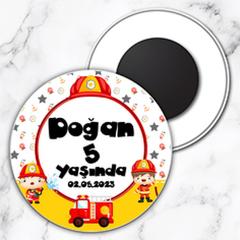 İtfaiyeci Çocuklar Temalı Daire Plastik Magnet