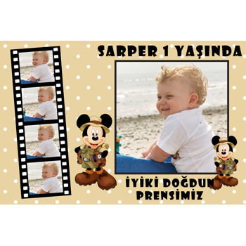 İzci Mickey Mouse Film Şeridi Krem Temalı Doğum Günü Magnet