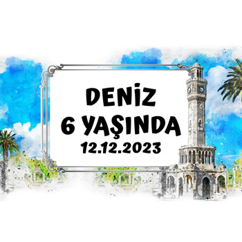 İzmir Saat Kulesi Temalı Doğum Günü Afiş