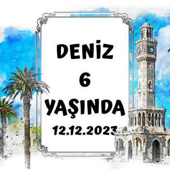 İzmir Saat Kulesi Temalı Kare Doğum Günü Parti Afiş