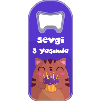 Kahverengi Kedi ile Mor Fon Temalı Uzun Magnet Açacak