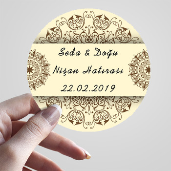 Kahverengi Motif  Temalı Söz Nişan Nikah Sticker