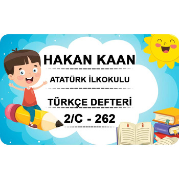 Kalemle Uçan Erkek Çocuk Temalı Defter Etiketi