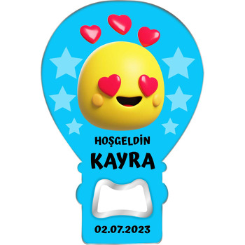 Kalplerle Emoji Mavi Fon Temalı Balon Magnet Açacak