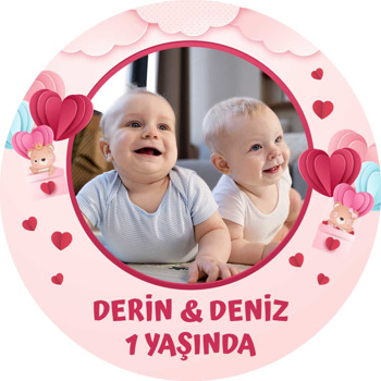 Kalpli Balonda İkiz Ayıcıklar Temalı Sticker