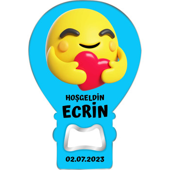 Kalpli Emoji Mavi Fon Temalı Balon Magnet Açacak