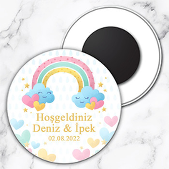 Kalpli Gökkuşağı İkiz Temalı Daire Plastik Magnet