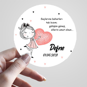 Kalpli Sevimli Kız Temalı Sticker