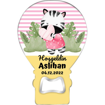 Kalpli Zebra ile Pembe Sarı Fon Temalı Balon Magnet Açacak