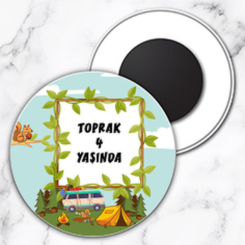 Kamp Temalı Daire Plastik Magnet