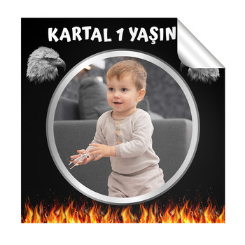 Kara Kartal Temalı Resimli Kare Etiket