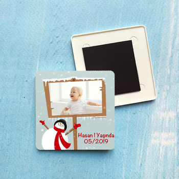 Kardan Adam Temalı Kare Plastik Kare Magnet