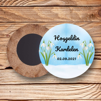 Kardelen Temalı Daire Ahşap Magnet