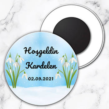 Kardelen Temalı Daire Plastik Magnet