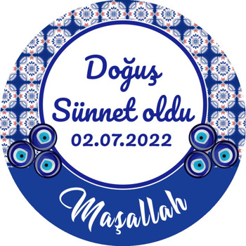 Kare Çini Desen ile Nazarlıklı Sünnet Temalı Akrilik Daire Magnet