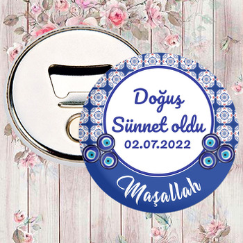 Kare Çini Desen ile Nazarlıklı Sünnet Temalı Magnet Açacak